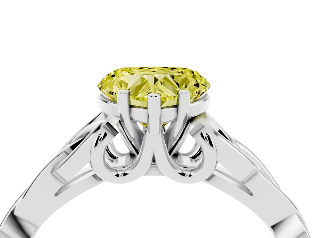 Fancy Yellow Heart Cut Diamond Solitaire Engagement Ring with Celtic Knot Band and Four-Prong Setting White gold