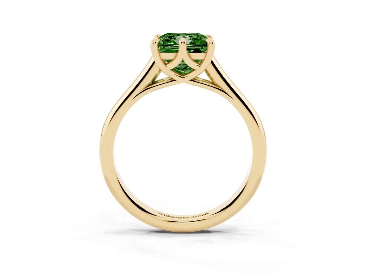 Fancy Green Princess Cut Solitaire Engagement Ring with Six-Prong Setting and Classic Band Yellow gold