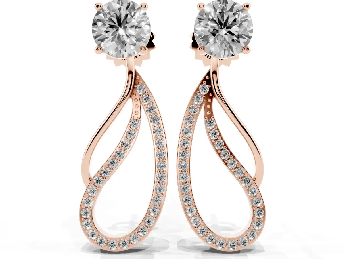 Round Cut Prong Set Diamond Infinity Drop Earrings Rose gold