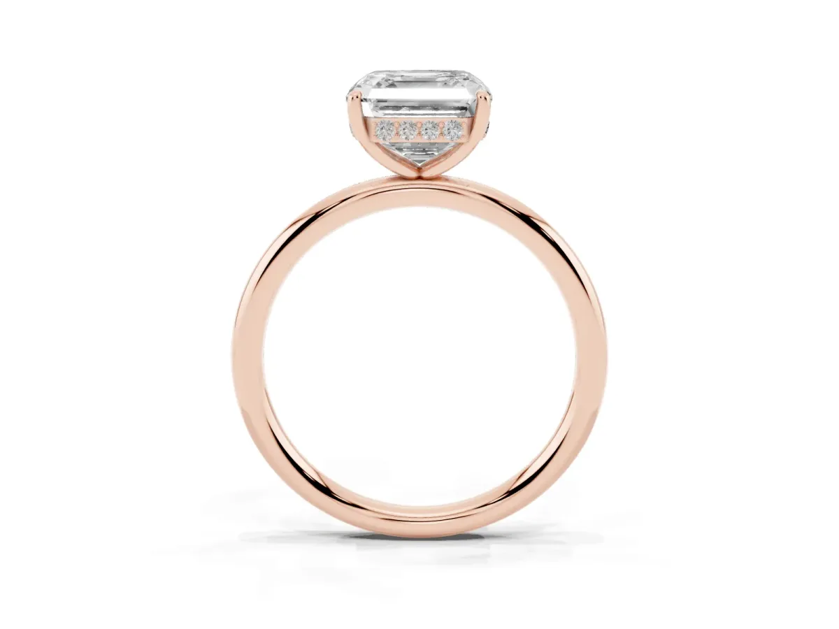 Asscher Cut Solitaire Diamond Ring with a Classic Band and Four-Prong Setting Rose gold