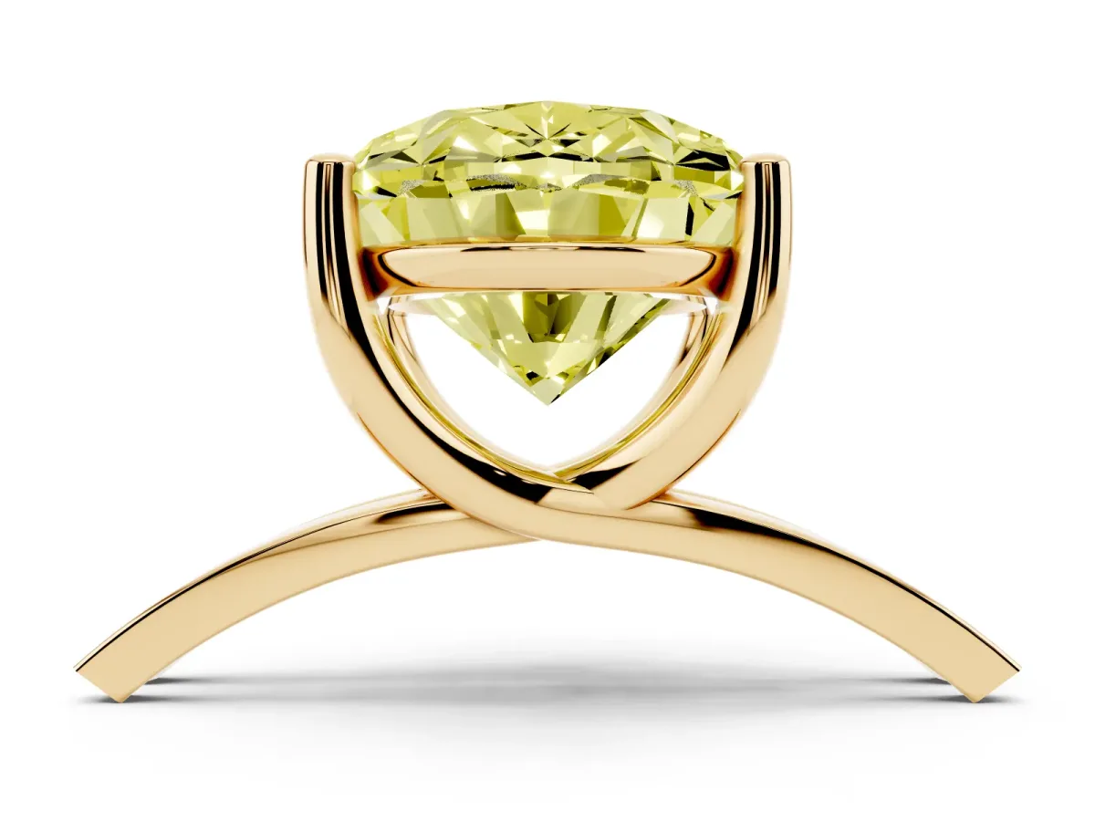 Fancy Yellow Oval Cut Cut Diamond Solitaire Engagement Ring with Tapered Plain Band and Four-Prong Setting Yellow gold