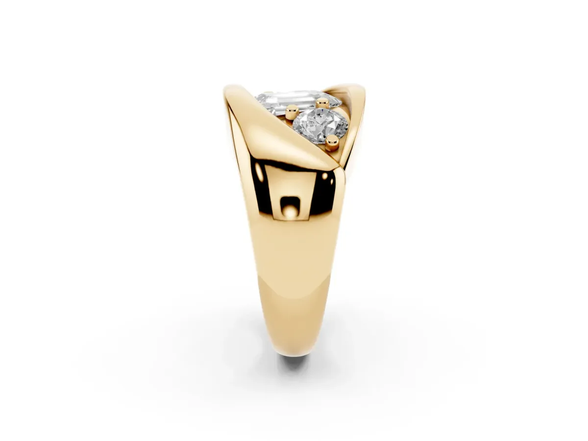 Channel Set Emerald Cut Diamond Crossover Band Yellow gold