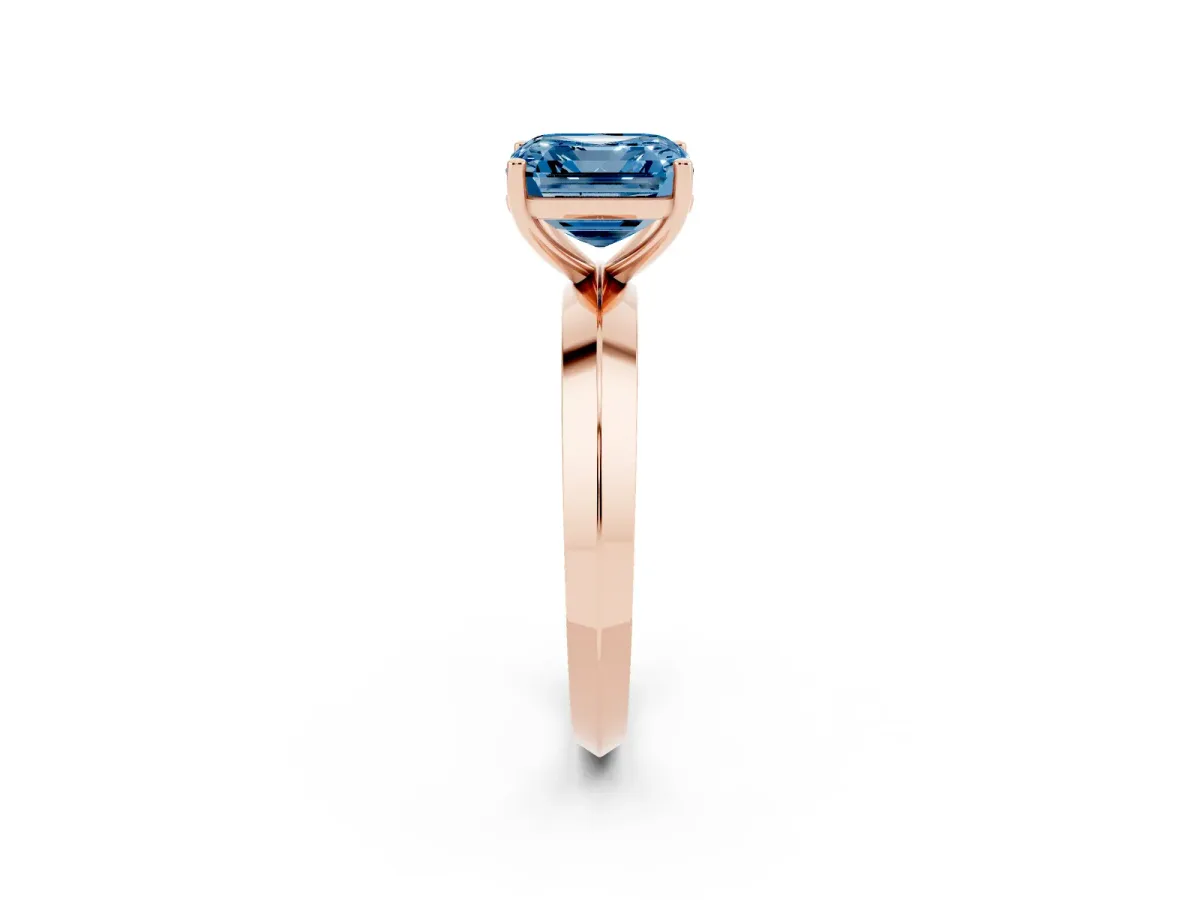 Fancy Blue Asscher Cut Cut Solitaire Engagement Ring with Flat Band and Four-Prong Setting Rose gold