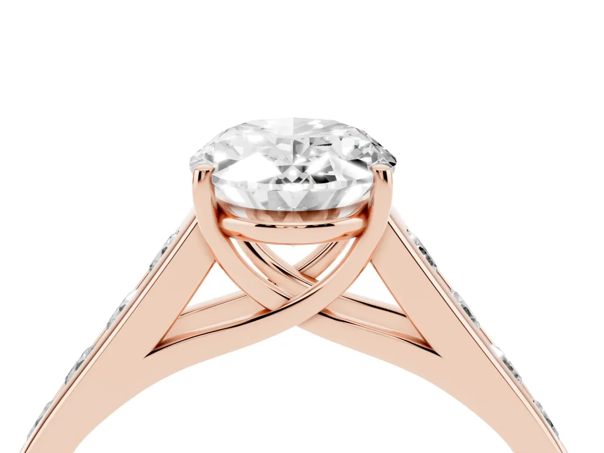 Oval Cut Brilliant Channel-Set Solitaire Ring with Four-Prong Setting Rose gold