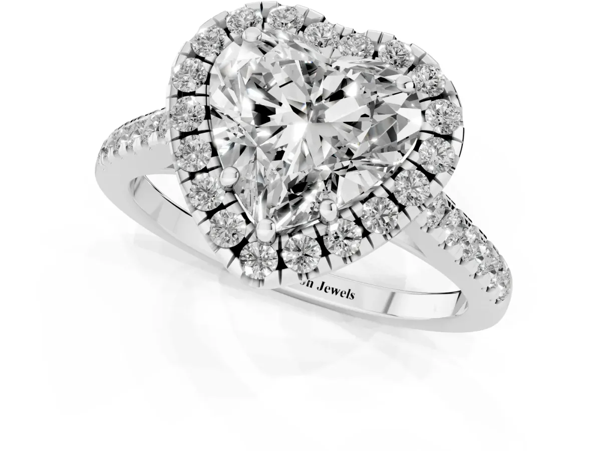 Heart Cut Halo Pavé Diamond Engagement Ring with Four-Prong Setting Silver
