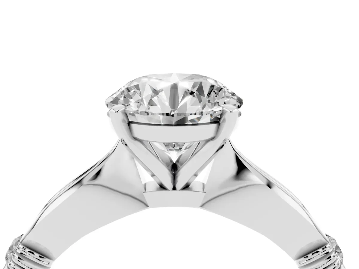 Round Cut Solitaire Diamond Twisted Band with Four-Prong Setting Silver