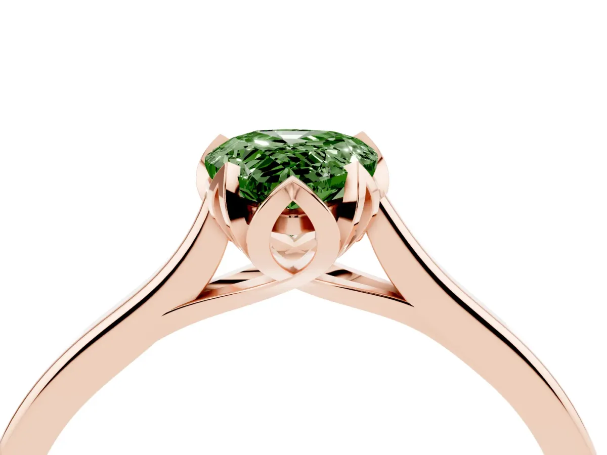 Fancy Green Pear Cut Diamond Solitaire Ring with Flower Prong Setting and Classic Band Rose gold