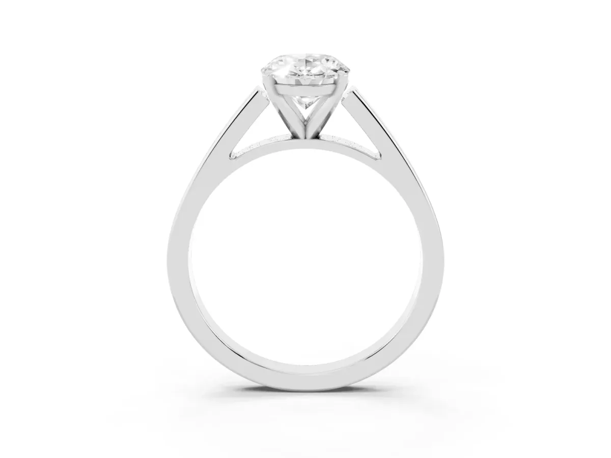 Oval Cut Solitaire Engagement Ring with Four-Prong Setting and Tapered Band White gold