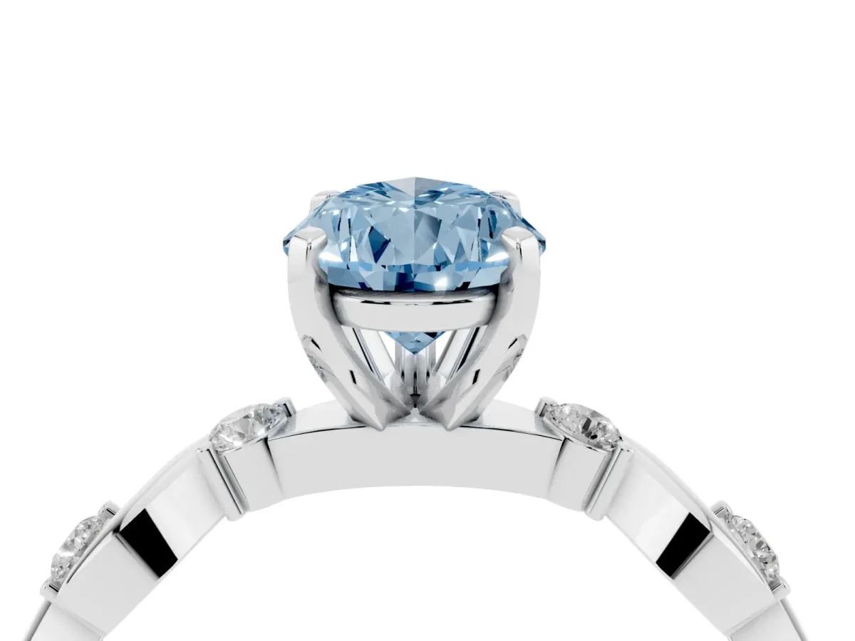 Fancy Blue Pear Cut Diamond Solitaire Twisted Band with Round Accents and Prong Setting Platinum