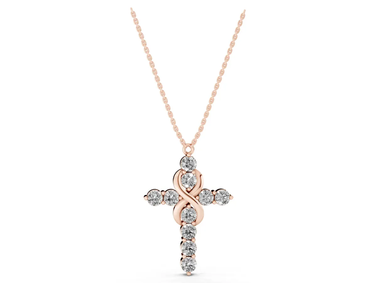 Round Diamond Prong Set Infinity Cross Pendant Rose gold