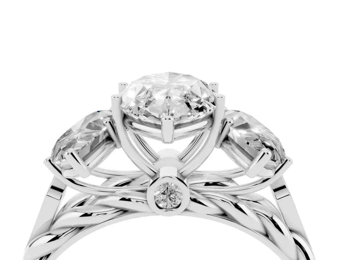 Three-Stone Marquise Cut Diamond Braided Band Ring with Four-Prong Setting Platinum