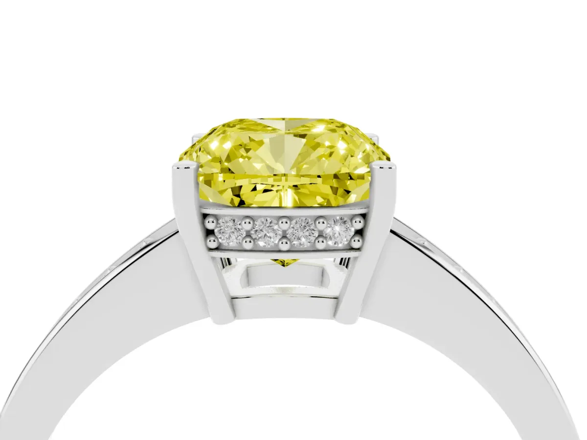Fancy Yellow Cushion Cut Solitaire Pavé Band Prong Setting Ring Silver