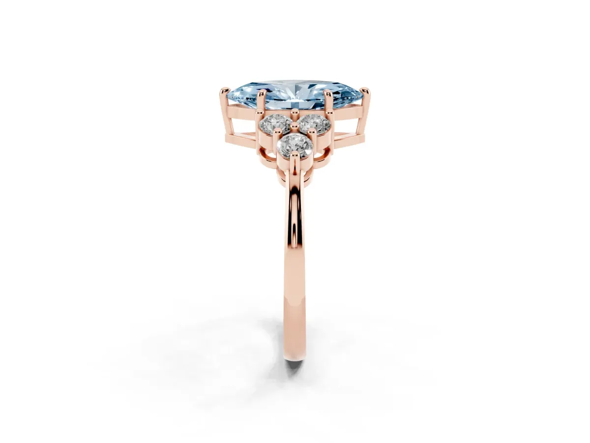 Fancy Blue Marquise Cut Brilliant Diamond Cluster Accent Solitaire Ring with Prong Setting Rose gold