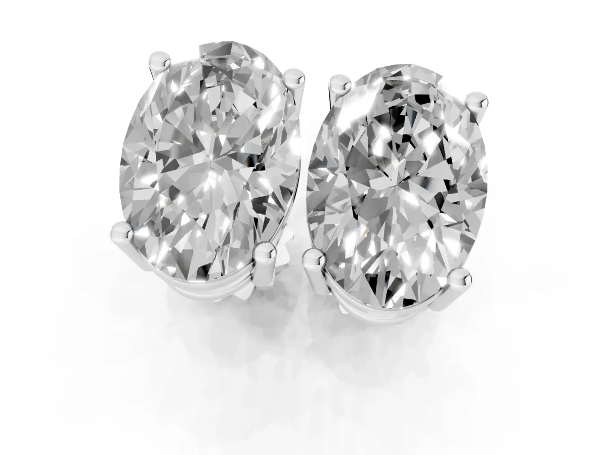 Oval Cut Diamond Stud Earrings Silver