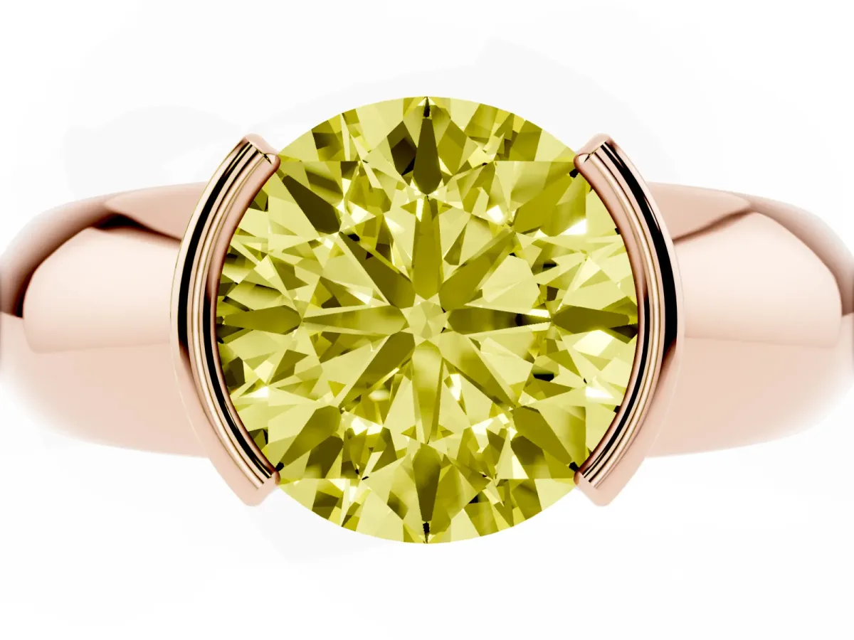 Fancy Yellow Round Cut Solitaire Tension Set Diamond Ring with Wide Band Rose gold