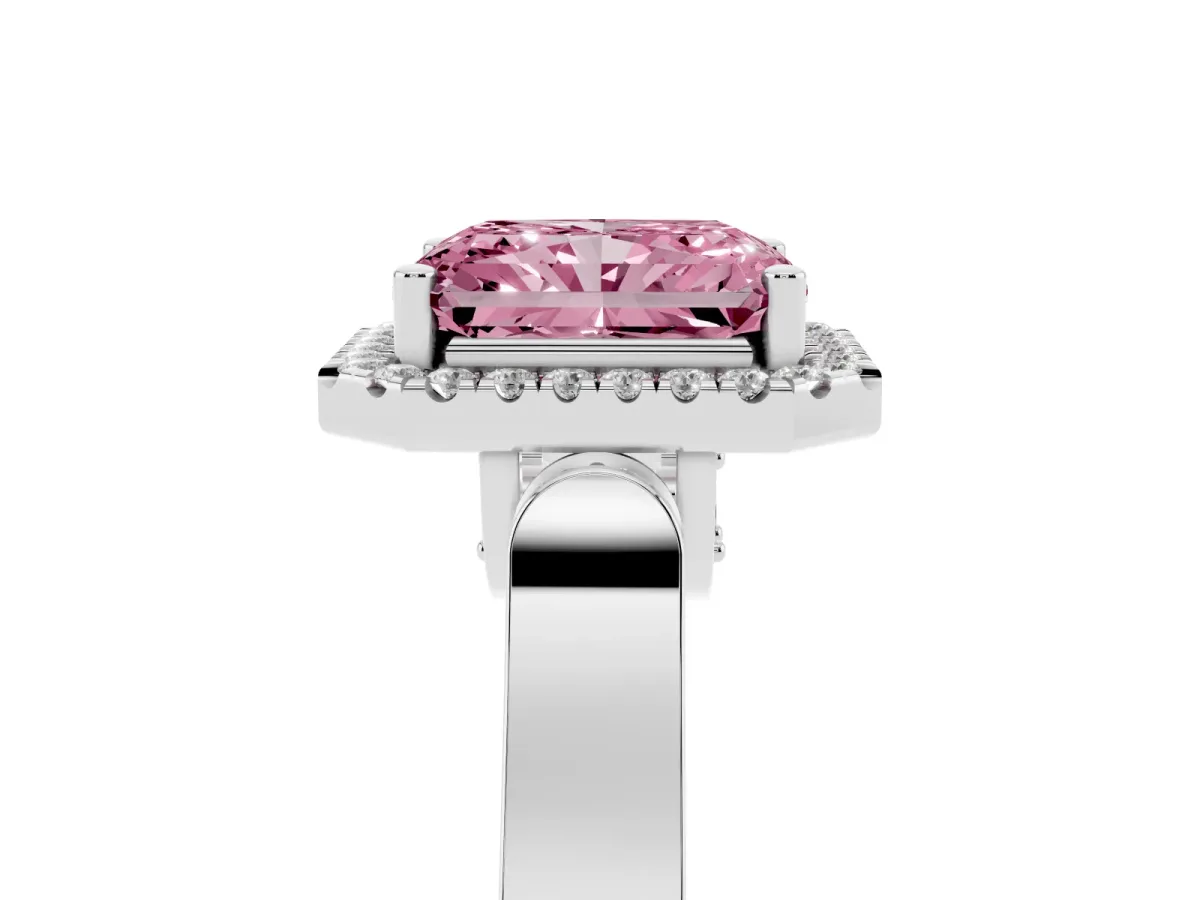 Fancy Pink Radiant Cut Halo Pave Split Shank Prong Setting Ring Silver
