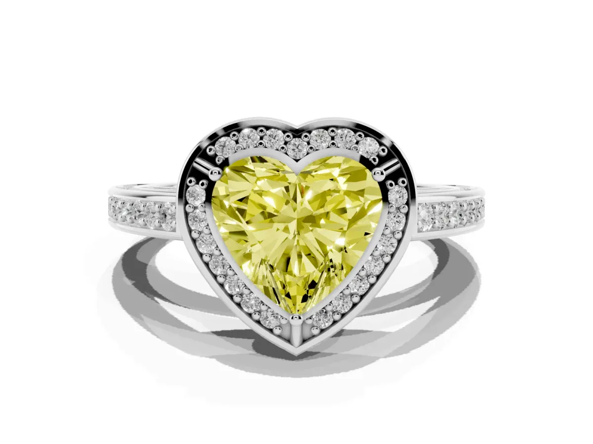 Fancy Yellow Heart Cut Cut Halo Pave Split Shank Prong Setting Ring Platinum