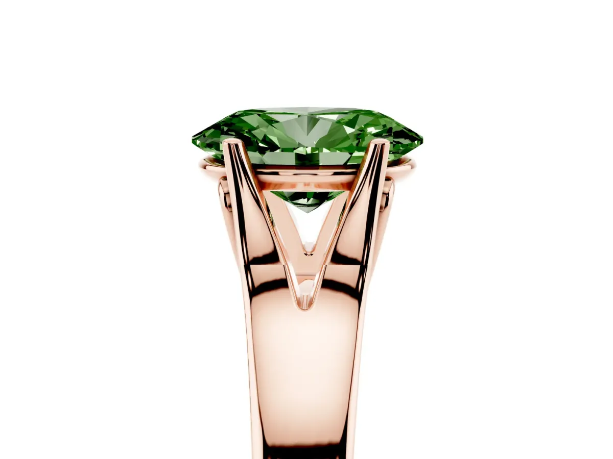 Fancy Green Oval Cut Solitaire Diamond Ring with Cathedral Band and Four-Prong Setting Rose gold