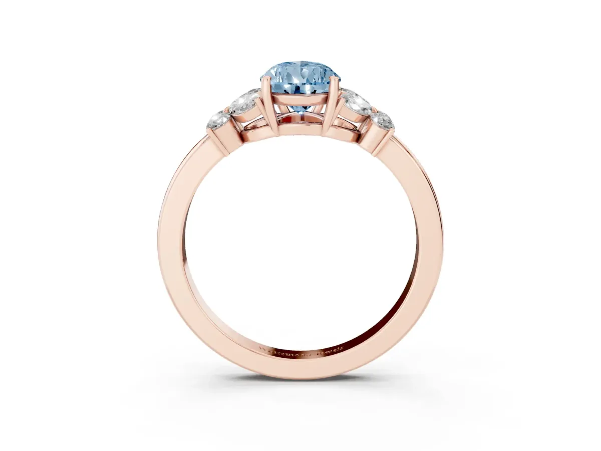 Fancy Blue Pear Cut Cut Solitaire Floral Diamond Ring with Four-Prong Setting Rose gold
