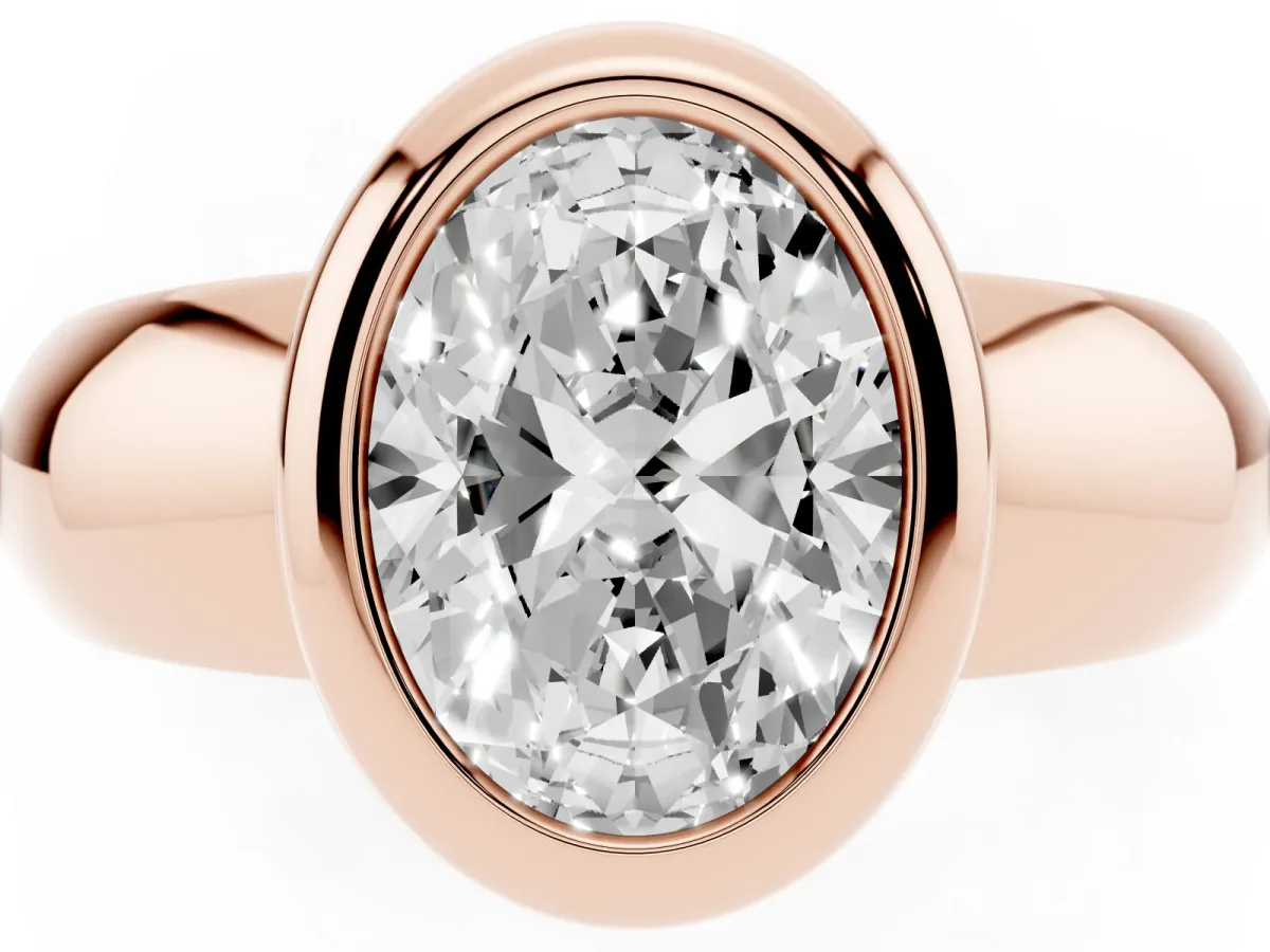 Bezel Set Oval Cut Solitaire Ring with Wide Band Rose gold