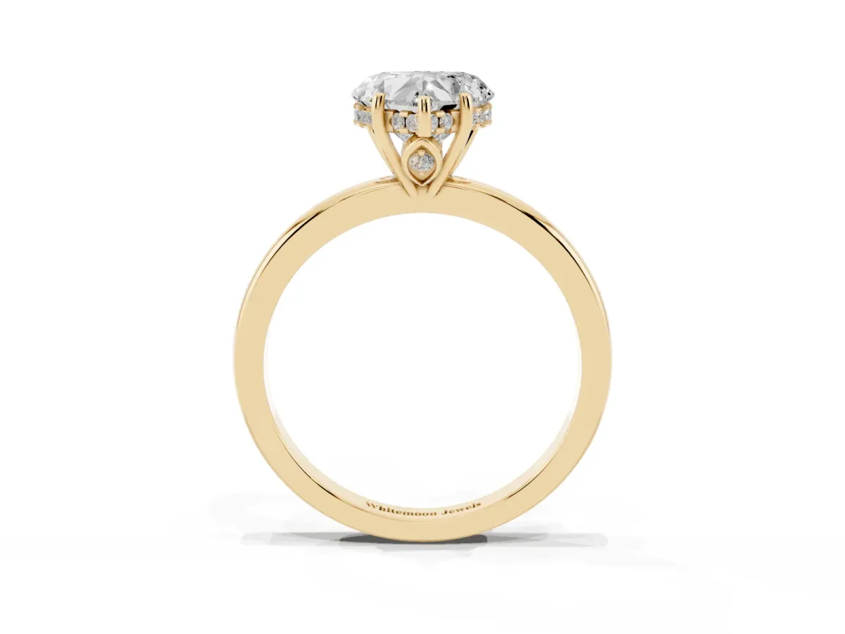 Heart Cut Solitaire Diamond Ring with Prong Setting and Plain Band Yellow gold