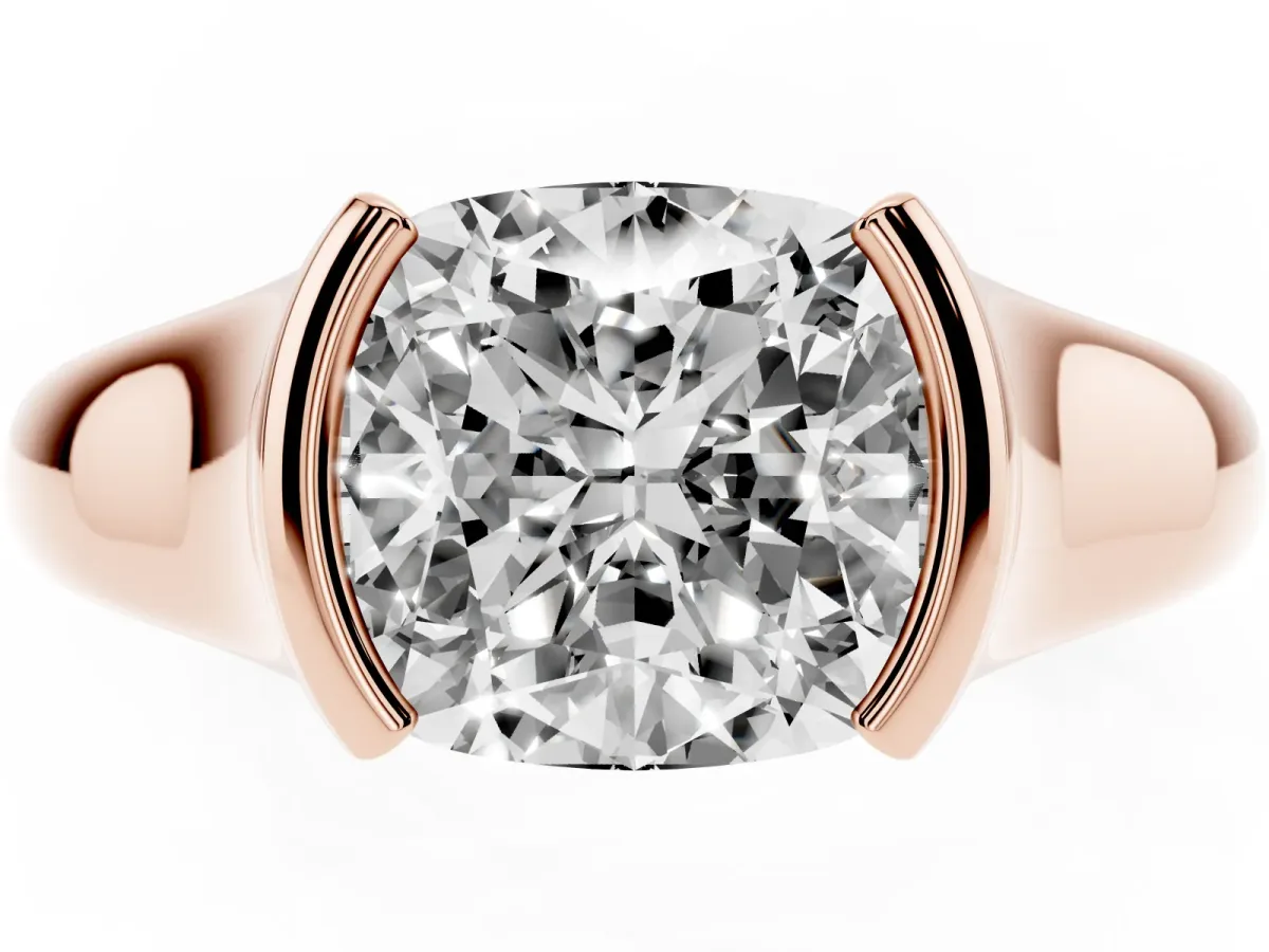 Cushion Cut Solitaire Tension Set Diamond Ring with Split Shank Band Rose gold