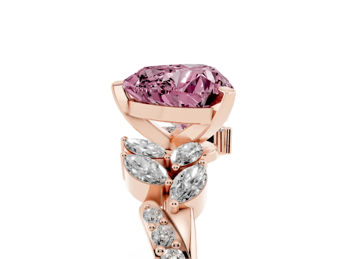 Fancy Pink Heart Cut Solitaire Marquise Twist Band with Six-Prong Setting Rose gold