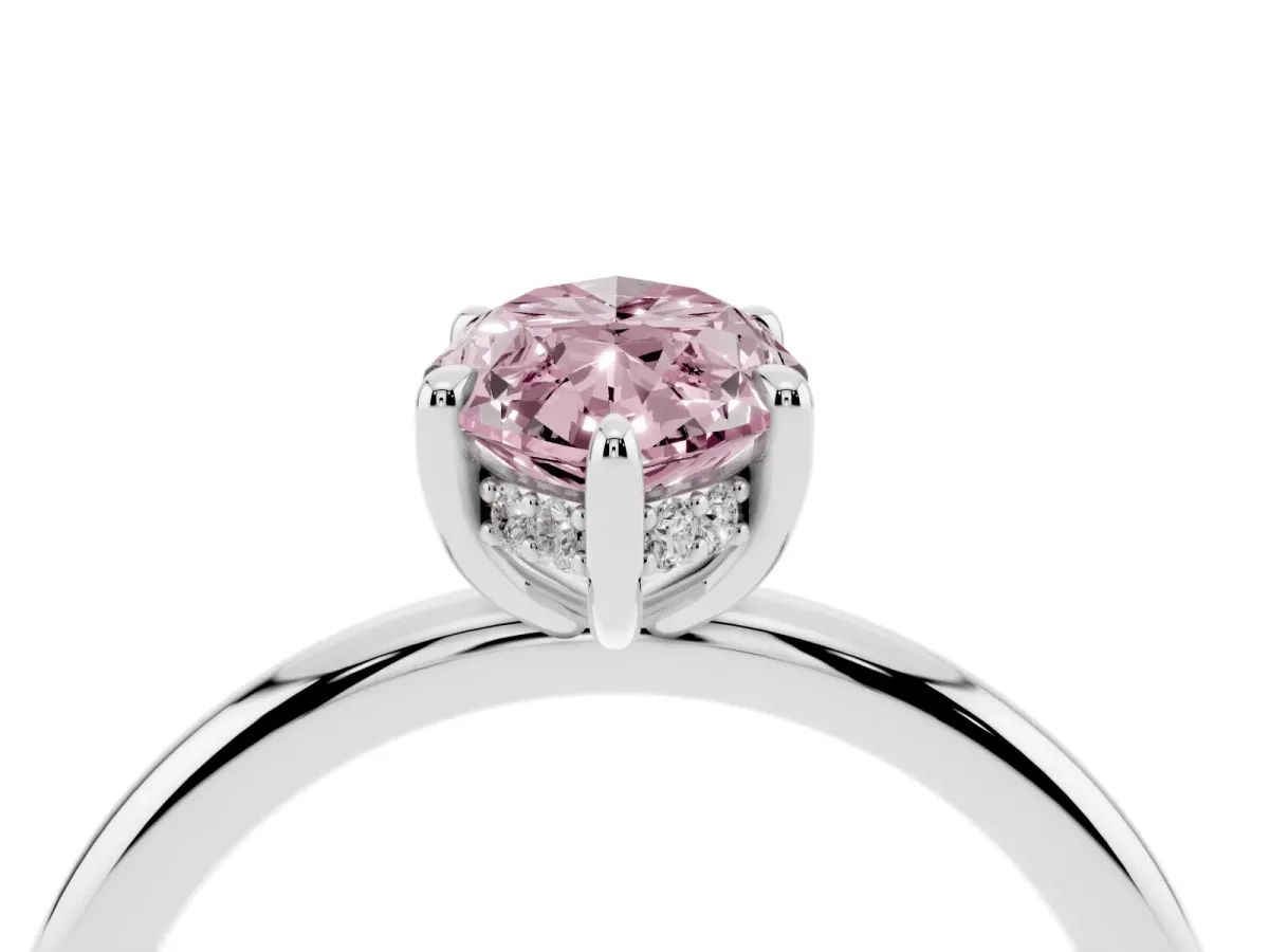 Fancy Pink Marquise Cut Diamond Solitaire Ring with Thin Band and Four-Prong Setting Silver