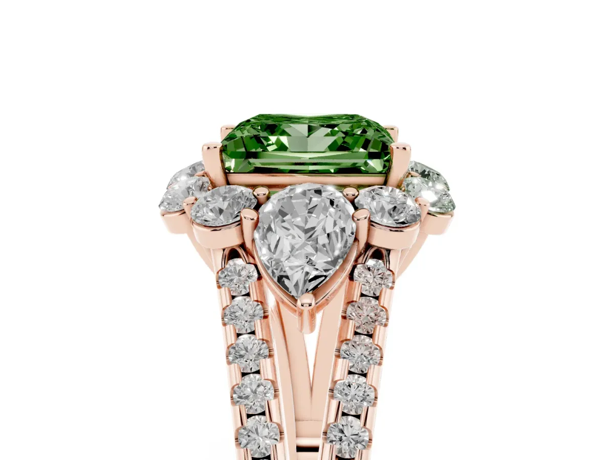 Fancy Green Princess Cut Halo Split Shank Diamond Engagement Ring with Prong Setting Rose gold