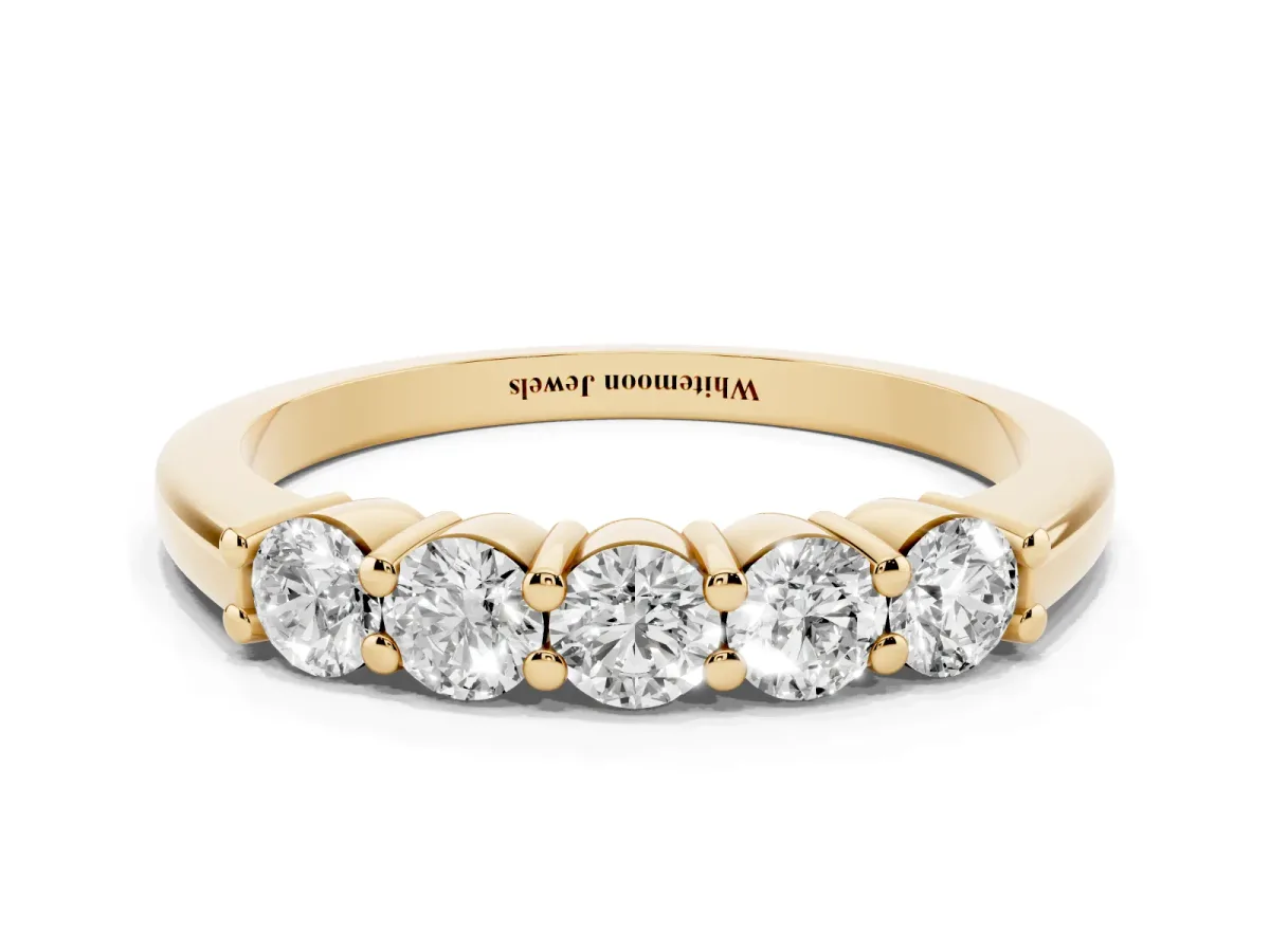 Round Cut Diamond Prong Set Half-Eternity Band Yellow gold