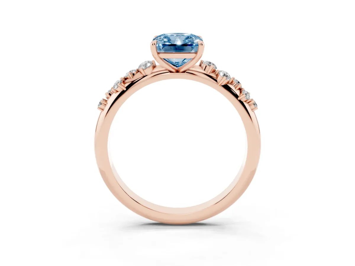 Fancy Blue Radiant Cut Diamond Cluster Prong-Set Solitaire Ring Rose gold