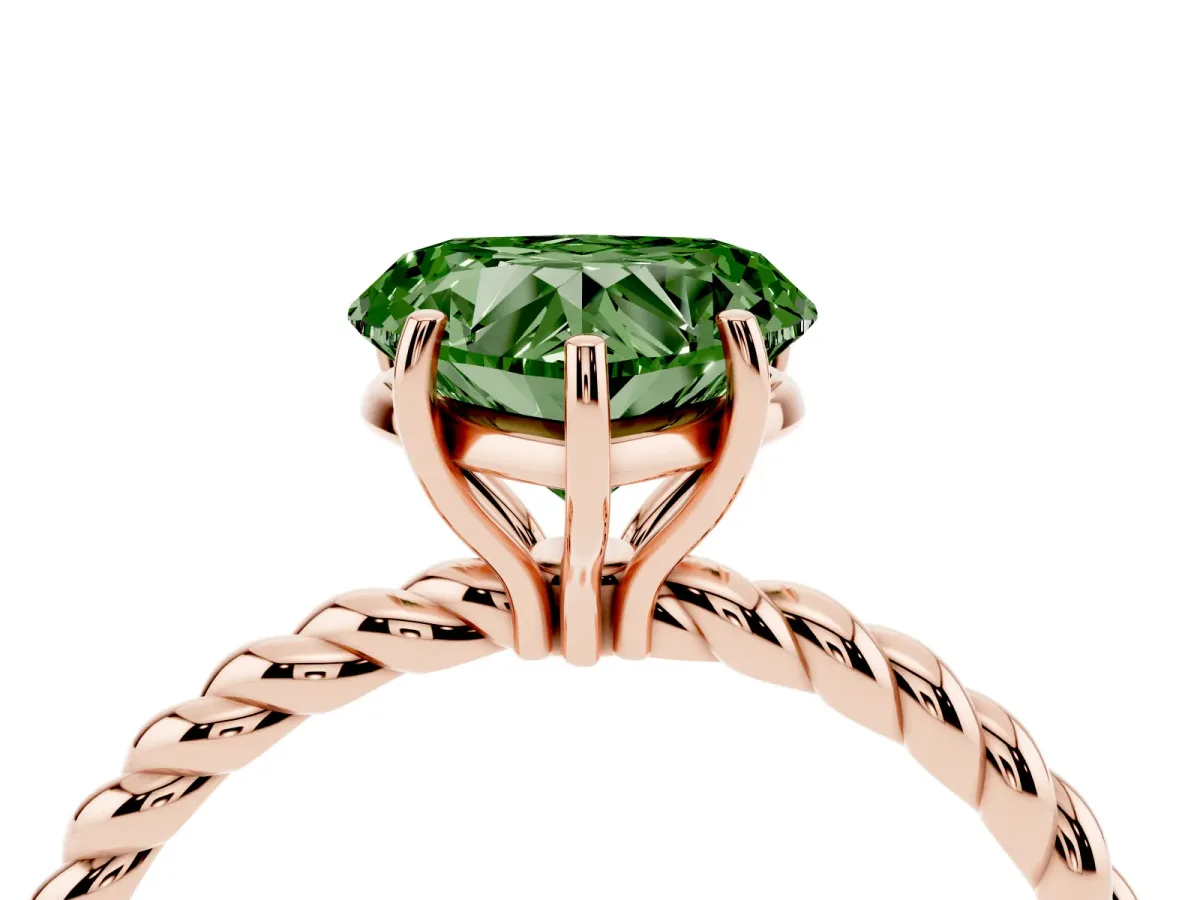 Fancy Green Heart Cut Solitaire Twist Band Ring with Four-Prong Setting Rose gold