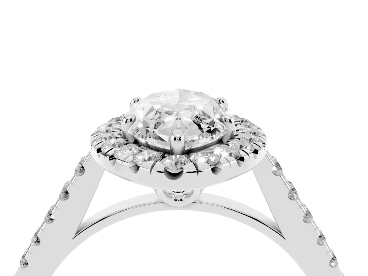 Marquise Cut Halo Pavé Diamond Engagement Ring with Four-Prong Setting Silver