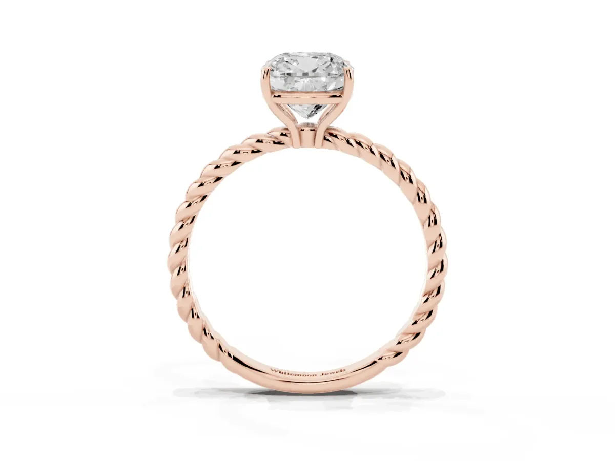 Cushion Cut Solitaire Twist Band Ring with Four-Prong Setting Rose gold