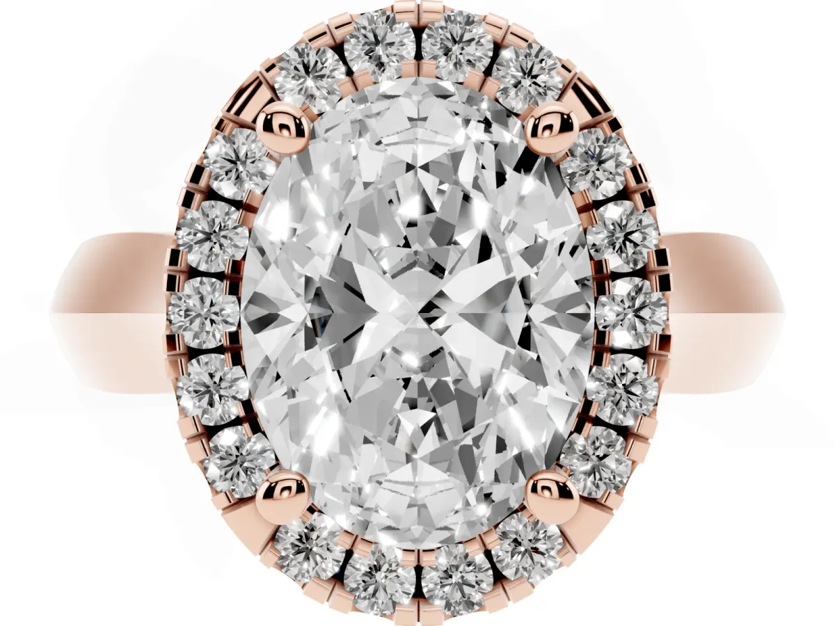 Oval Cut Cut Halo Solitaire Engagement Ring with Square Band and Four-Prong Setting Rose gold