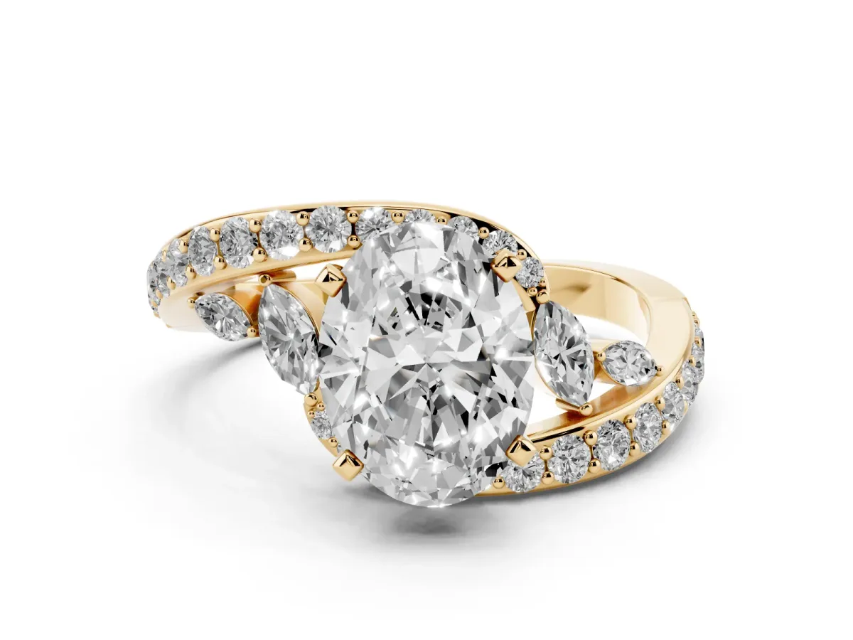 Oval Cut Solitaire with Pavé Twist Band and Four-Prong Setting Yellow gold