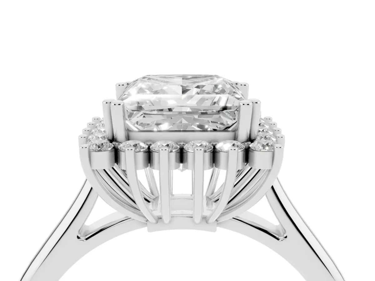 Princess Cut Cut Diamond Halo Ring with Solitaire Band and Prong Setting Silver