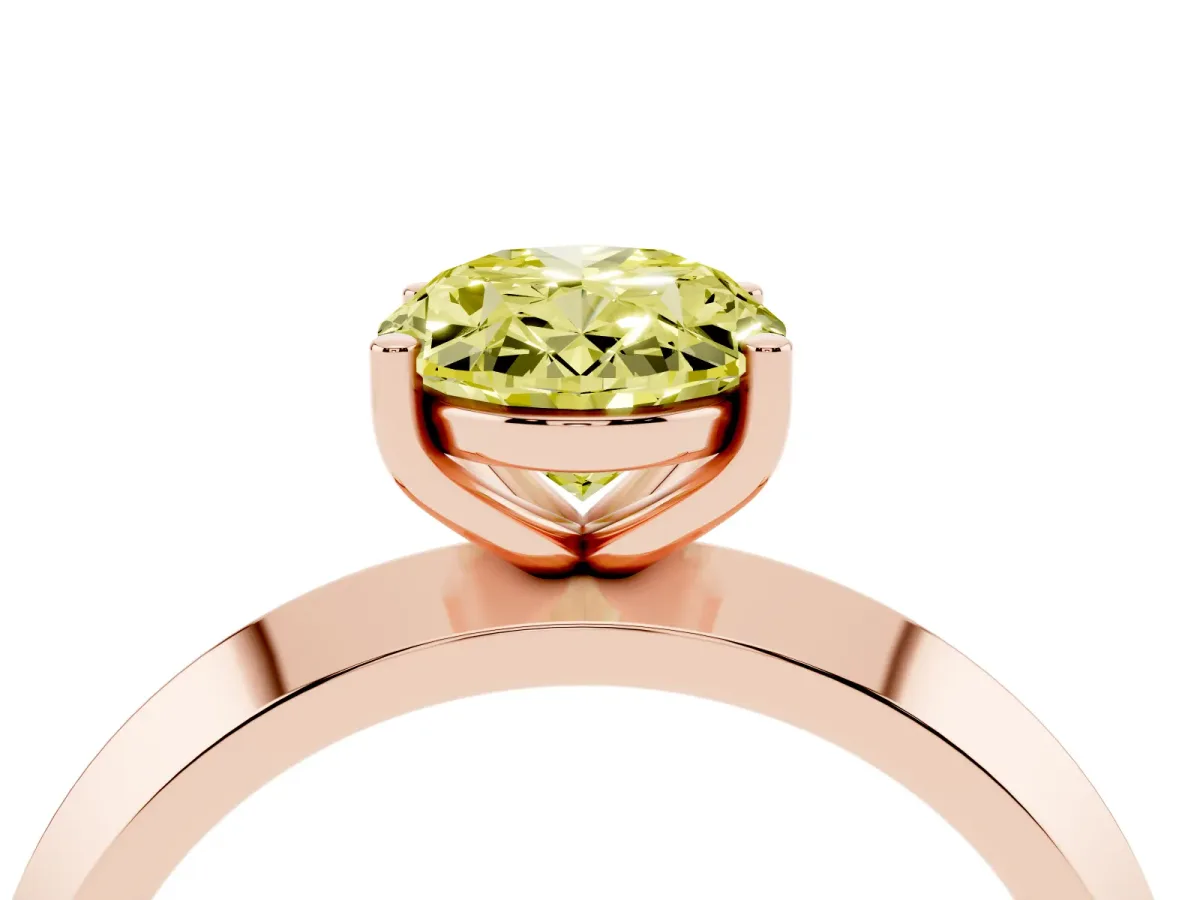 Fancy Yellow Oval Cut Cut Solitaire Engagement Ring with Flat Band and Four-Prong Setting Rose gold