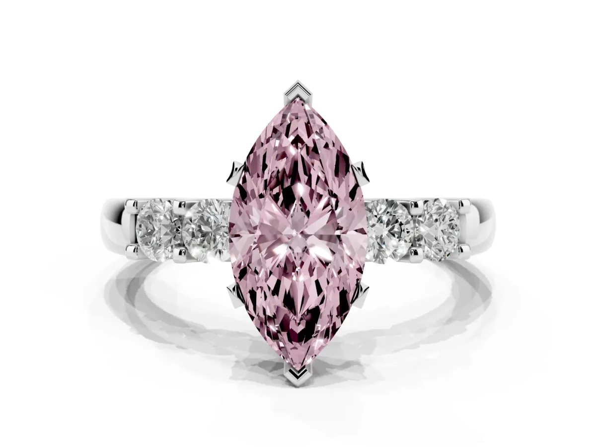 Fancy Pink Marquise Cut Brilliant Cut Diamond Five-Stone Prong Set Engagement Ring with Channel Band Silver
