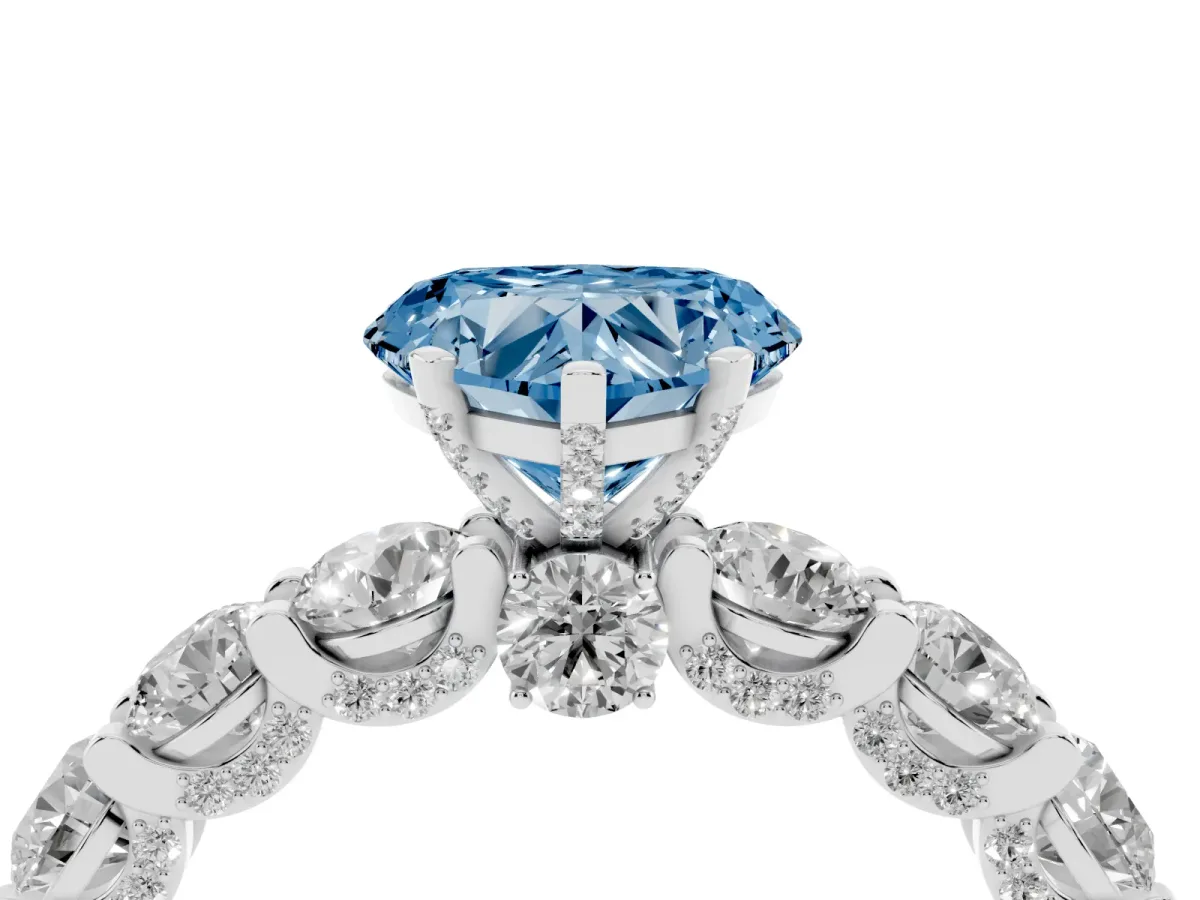 Fancy Blue Heart Cut Diamond Side Stone Engagement Ring with Four-Prong Setting White gold
