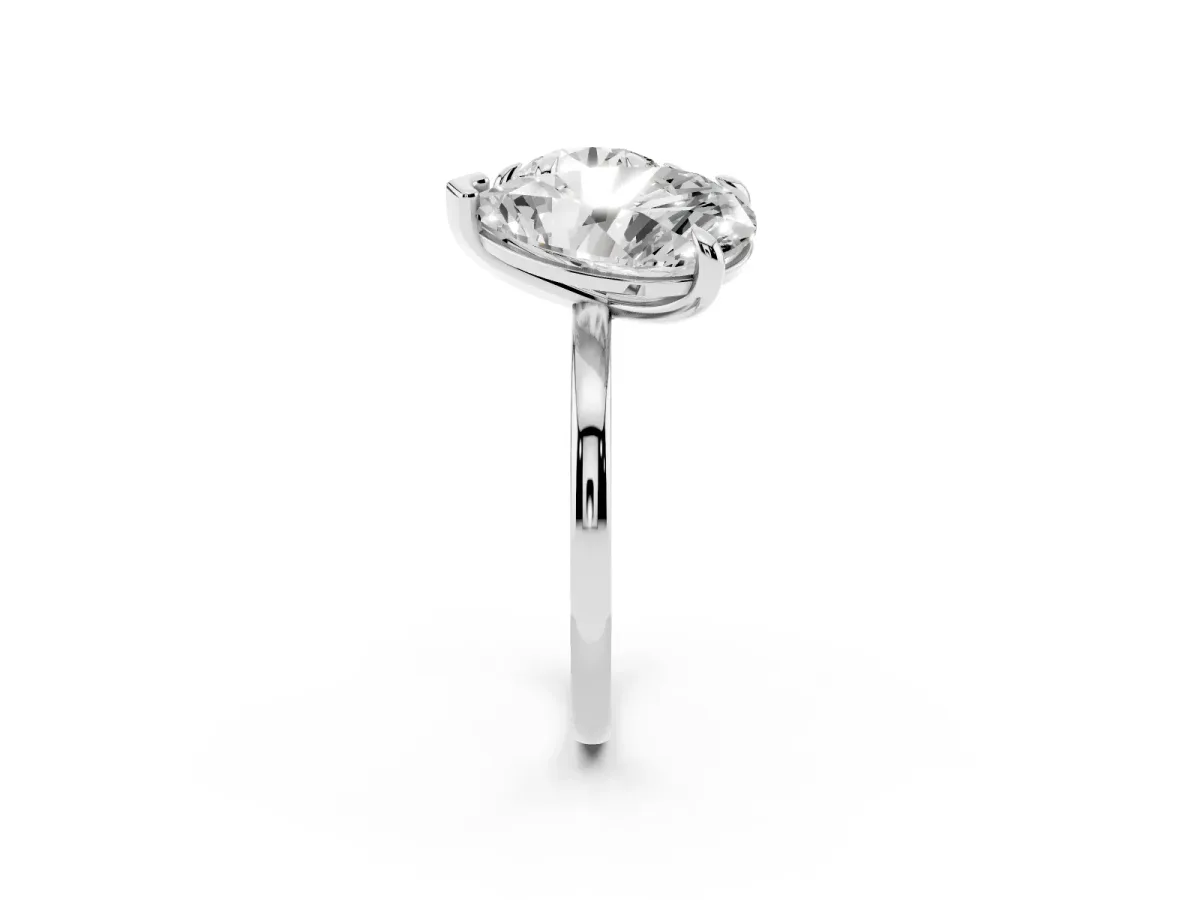 Round and Pear Toi Moi Ring with Prong Setting and Plain Band Platinum