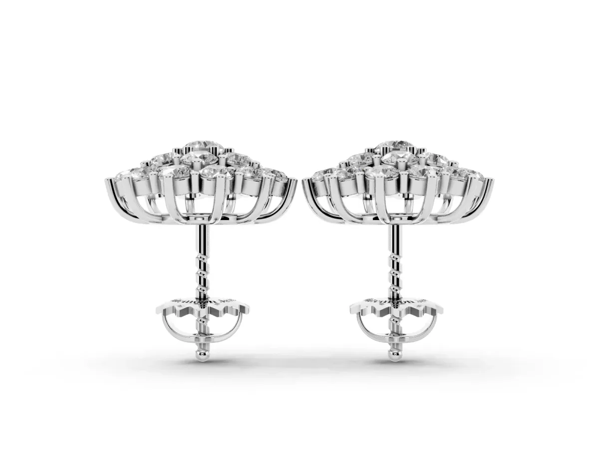 Cluster Diamond Round Stud Earrings with Basket Setting Silver