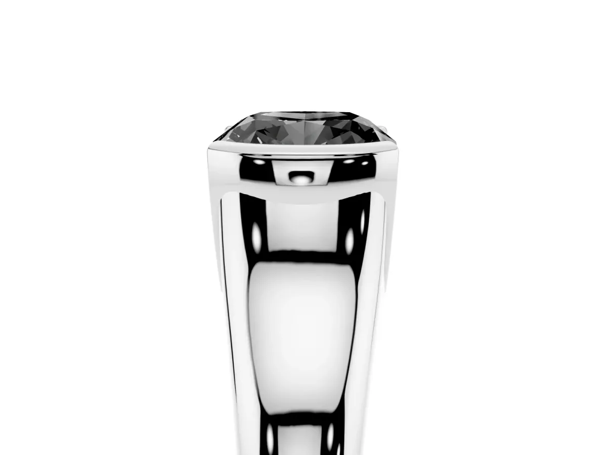 Fancy Black Cushion Cut Solitaire Tension Set Diamond Ring with Split Shank Band Silver