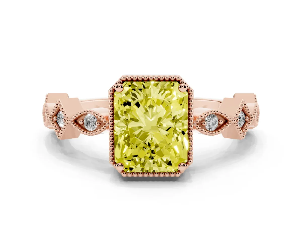 Fancy Yellow Radiant Cut Milgrain Marquise Diamond Twist Band Ring Rose gold