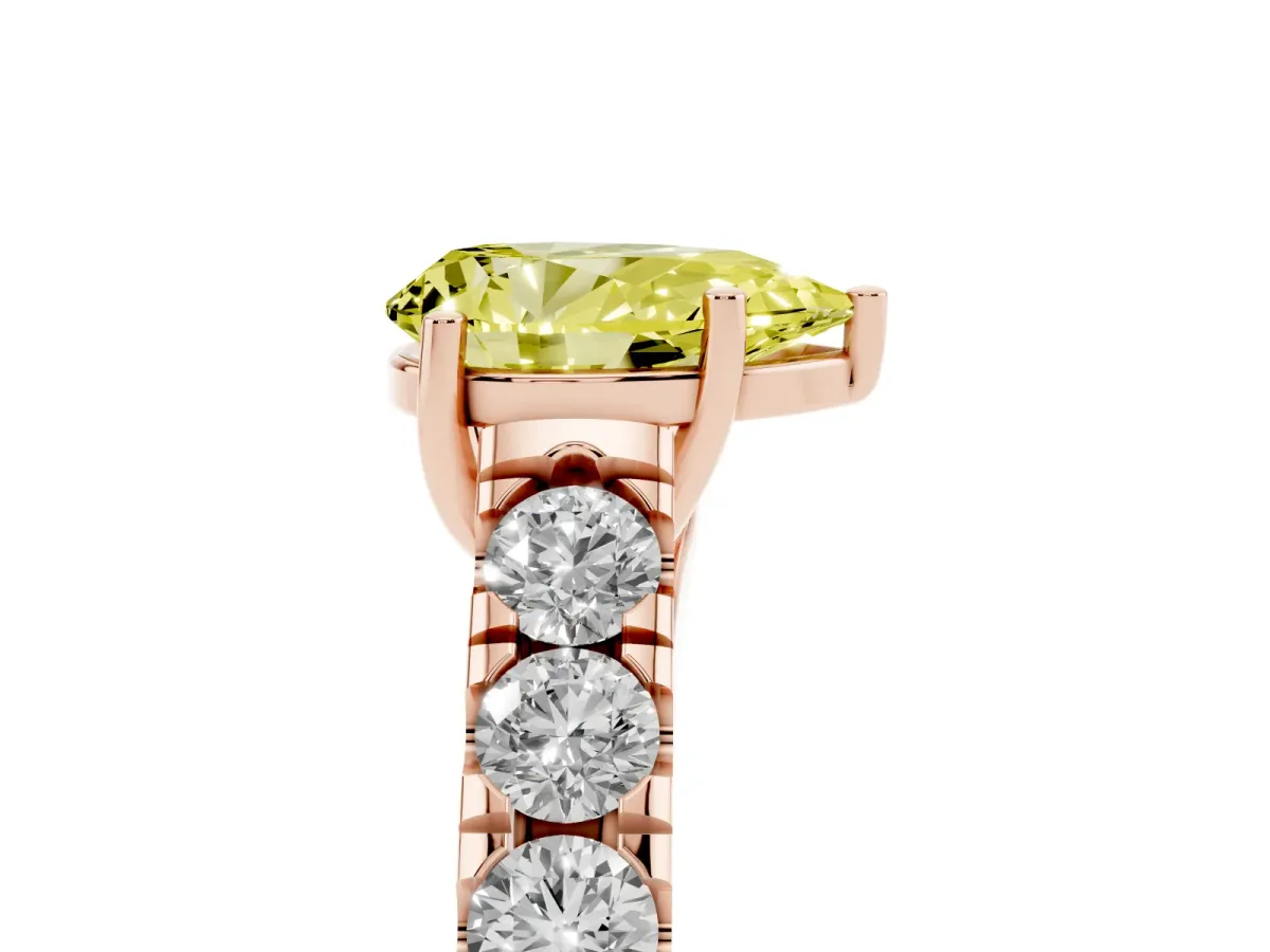 Fancy Yellow Pear Cut Cut Diamond Solitaire Ring with Micro Pave Band and Prong Setting Rose gold