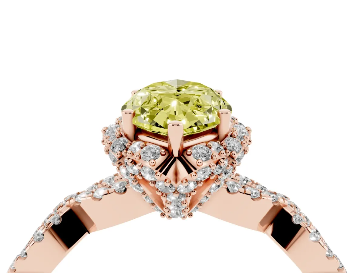 Fancy Yellow Marquise Cut Halo Twist Band Solitaire Ring with Six-Prong Setting Rose gold
