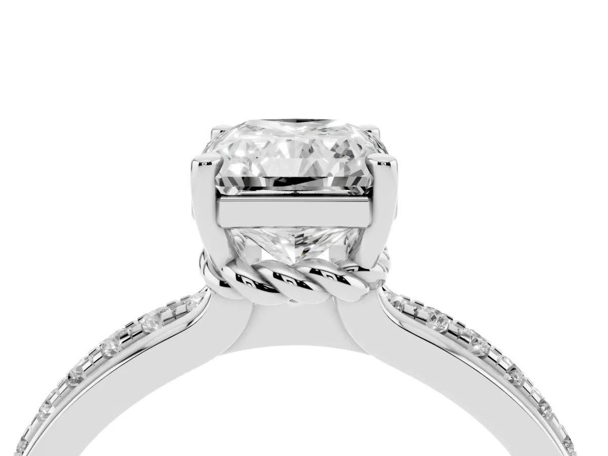 Radiant Cut Solitaire Diamond Ring with Channel Set Band and Six-Prong Setting Silver