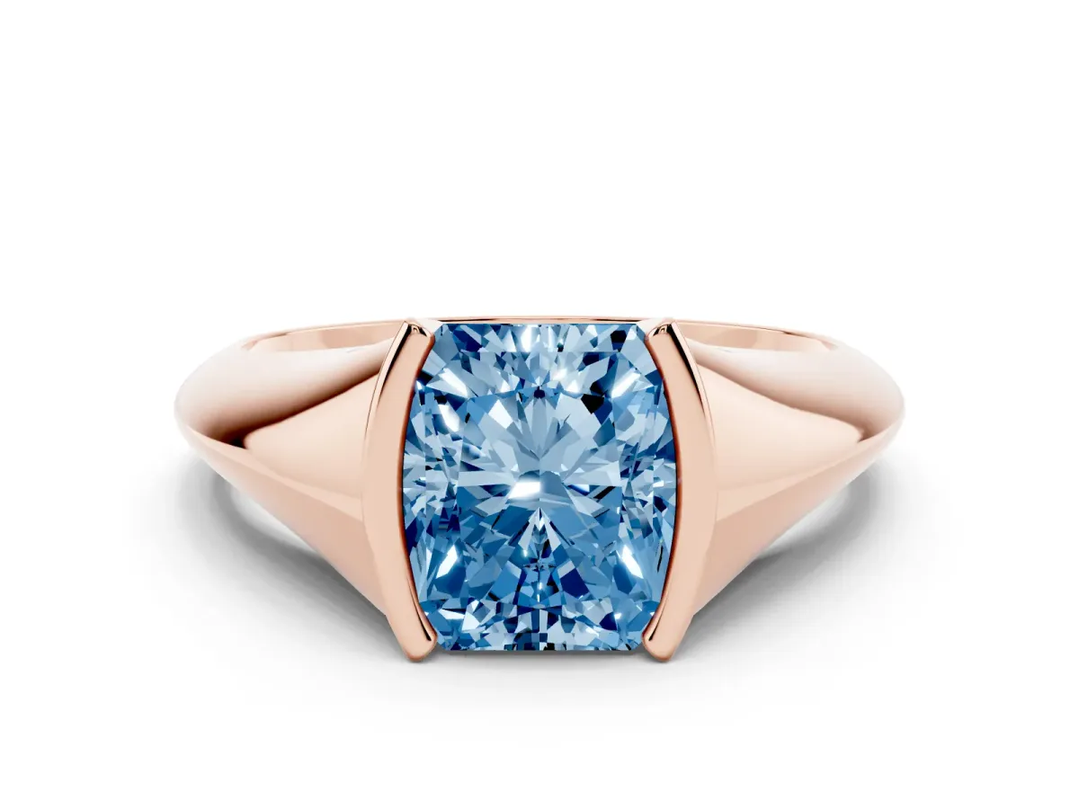 Fancy Blue Radiant Cut Solitaire Tension Set Diamond Ring Rose gold