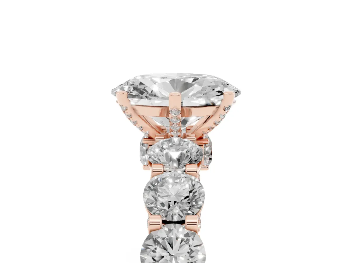 Oval Cut Diamond Side Stone Engagement Ring with Four-Prong Setting Rose gold