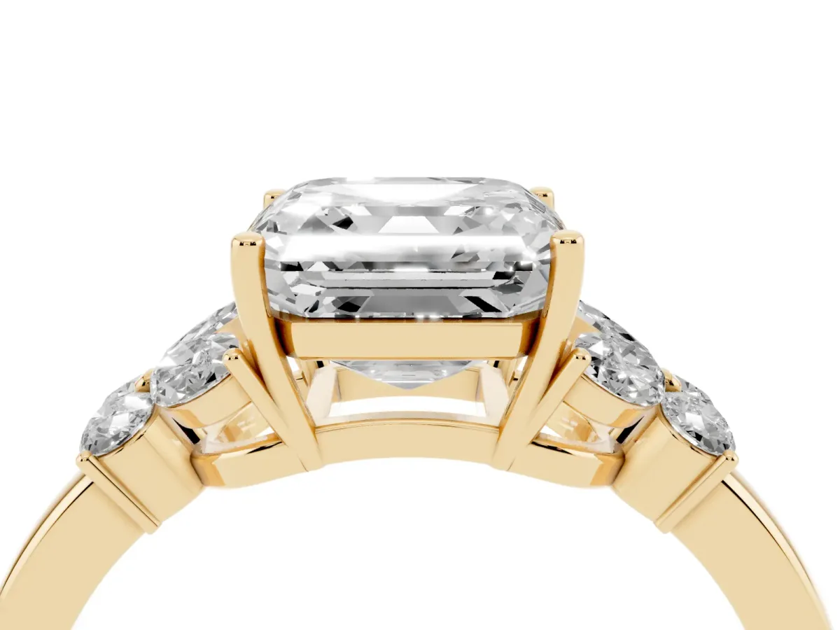 Asscher Cut Cut Solitaire Floral Diamond Ring with Four-Prong Setting Yellow gold